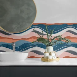 Wallfluent Panneau Décoratif 50x50 cm Vagues Aux Motifs Abstraits 4 pièces