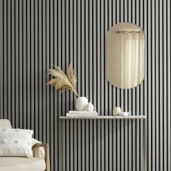 Decoon Panneau mural acoustique tasseaux bois 250 x 30 x 1,9 cm - Lamelles placage gris fond noir - 0,75m²