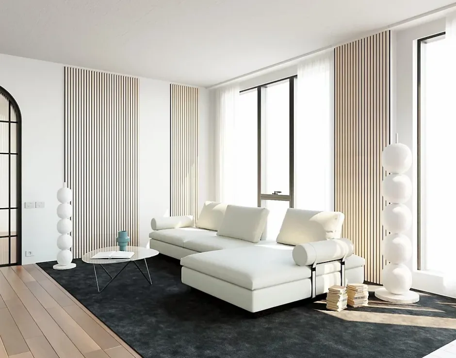 Panneau Mural Acoustique en Bois - 240x60,5x2,2 cm - Chêne Clair - A Lattes - Panneau Tasseau de Bois Naturel-Quiet Wall Online