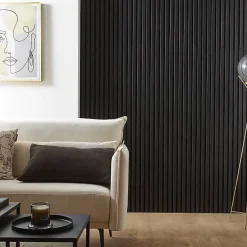 Decoon Panneau mural acoustique tasseaux bois 250 x 30 x 1,9 cm - Lamelles placage noir fond noir - 0,75m²