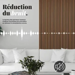 Decoon Panneau mural acoustique tasseaux bois 250 x 30 x 1,9 cm - Lamelles placage noir fond noir - 0,75m²