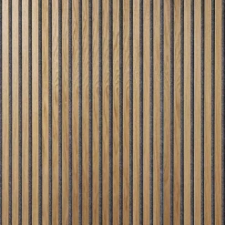 Decoon Panneau mural acoustique tasseaux bois 250 x 30 x 1,9 cm - Lamelles chêne clair véritable sur fond gris - 0,75m²