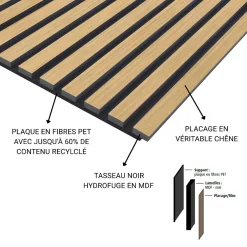 Panneau mural acoustique tasseaux MDF placage chêne véritable , L.267 cm x l.57,25 cm x Ep. 19 mm-Wood&Sens Hot