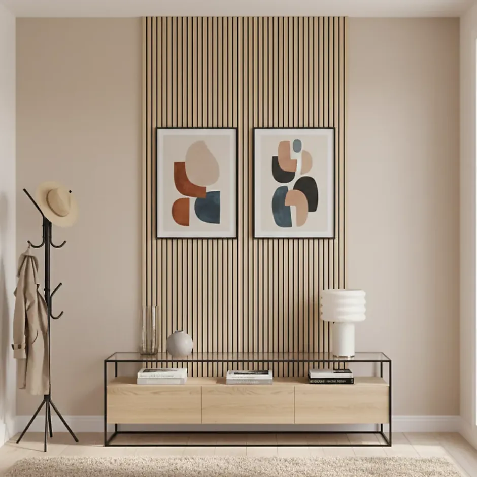 Panneau mural acoustique tasseaux MDF placage chêne véritable , L.267 cm x l.57,25 cm x Ep. 19 mm-Wood&Sens Hot