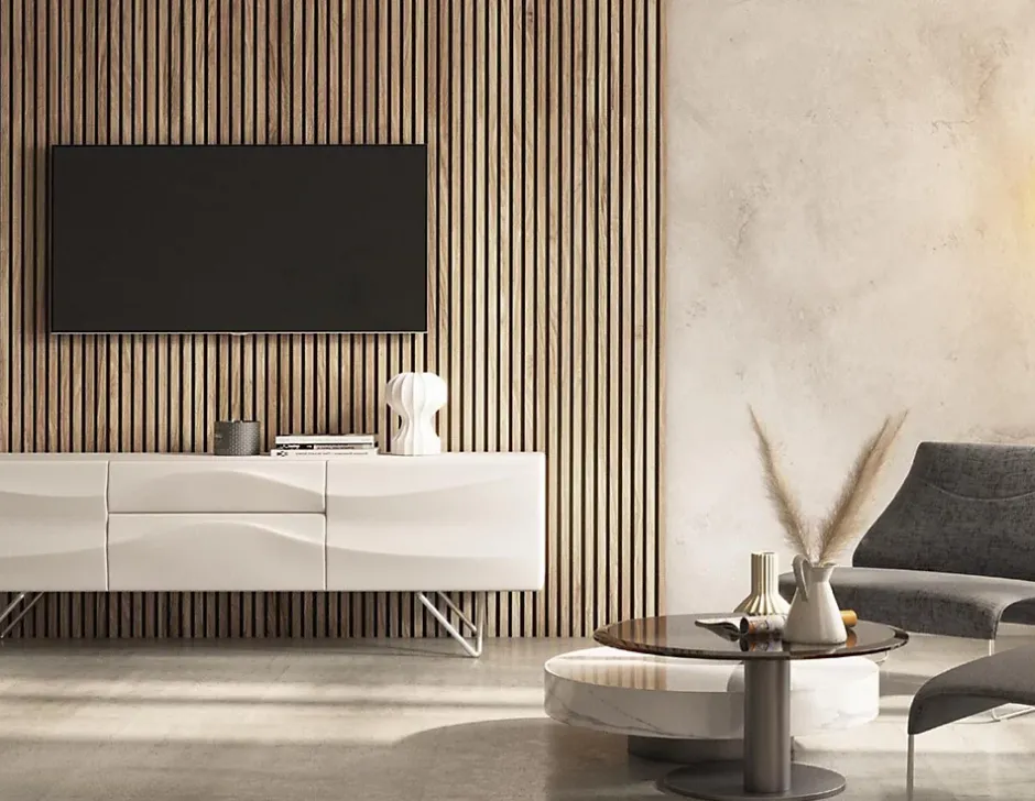 Panneau Mural Acoustique en Bois - 240x60,5x2,2 cm - Noyer Naturel - A Lattes - Panneau Tasseau de Bois Naturel-Quiet Wall Sale