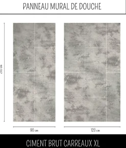 Panneau mural Alu Douche Salle de Bain CIMENT BRUT MAT CARREAUX XL 120 cm x 210 cm-Ma nouvelle décoration Online