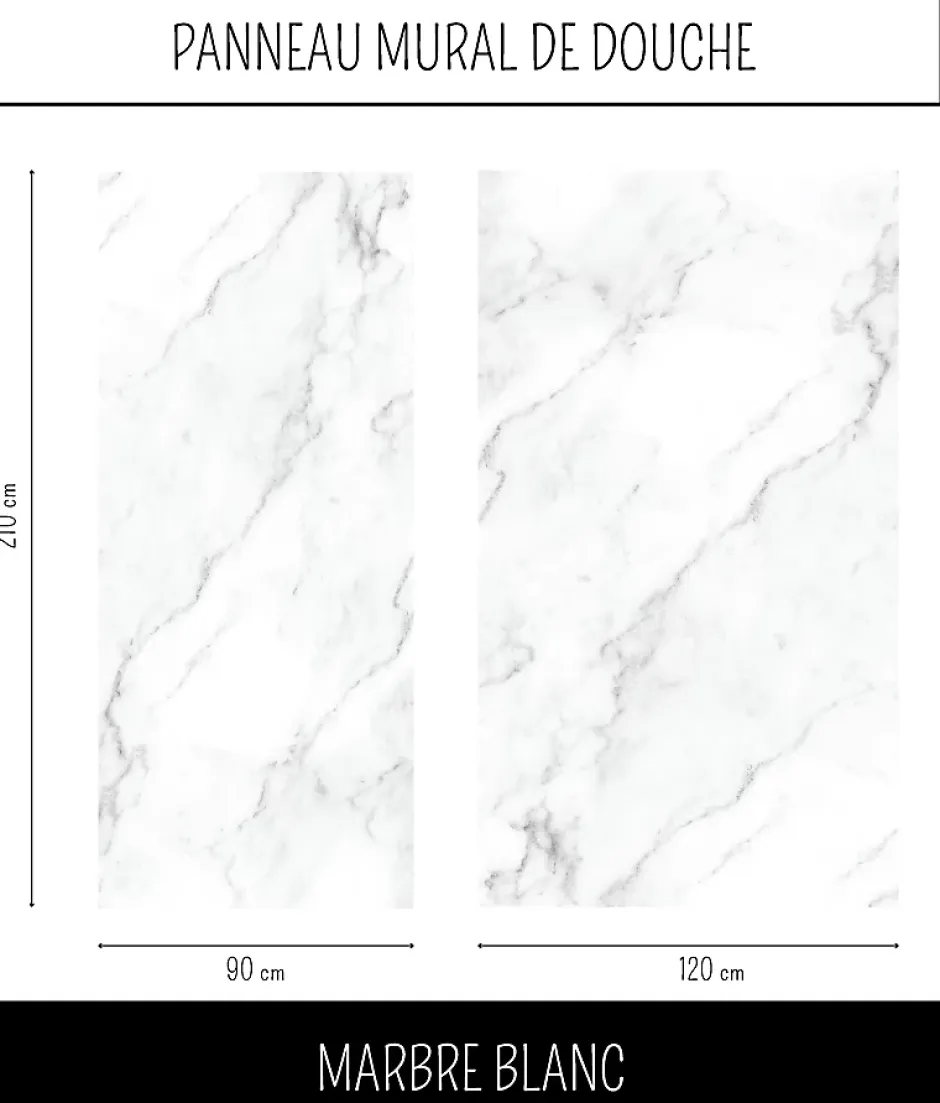 Panneau Mural Alu Douche salle de bain MARBRE BLANC Mat 120 cm x 210 cm Ma Nouvelle Déco-Ma nouvelle décoration Best