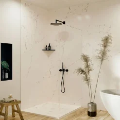 Autres Panneau mural de douche resine effet marbre blanc 250x100 cm Natte d'etancheite periferique integree