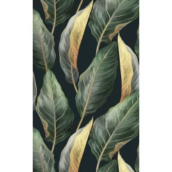 Panneau mural de salle de bains l.150 x H.255 cm, motifs feuilles bananier, DecoDesign-Schulte Discount