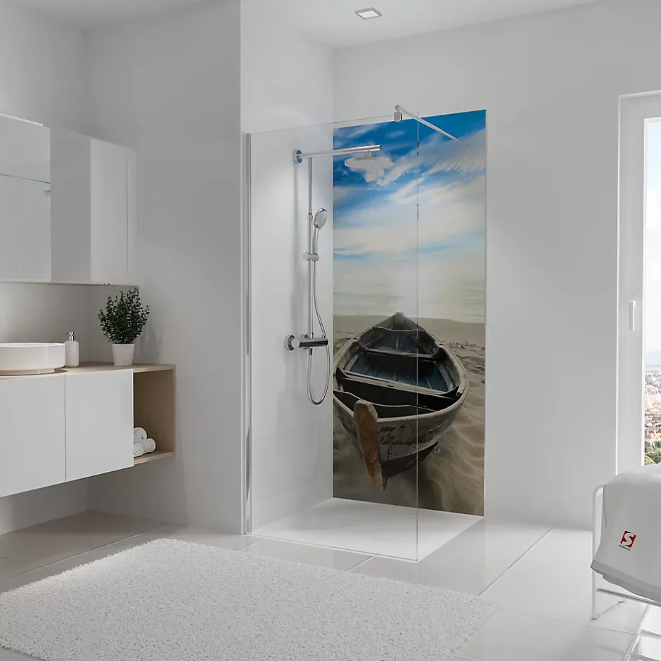 Panneau mural de salle de bains l.90 x H.210 cm, bateau en niche, DécoDesign Photo-Schulte Sale