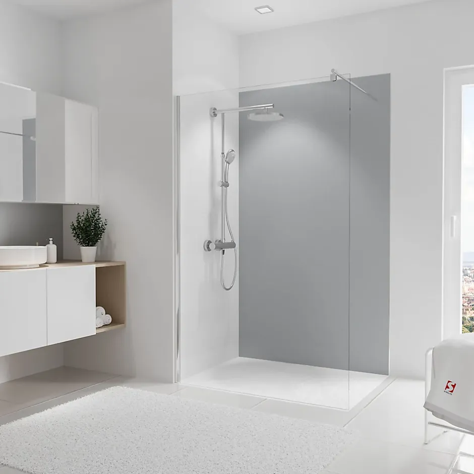 Schulte Panneau mural de salle de bains l.120 x H.210 cm, gris argenté brillant, DécoDesign