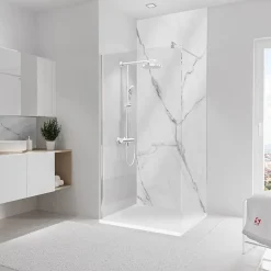 Schulte Panneau mural de salle de bains l.100 x H.255 cm, effet marbre de Carrare blanc brillant, DécoDesign Brio