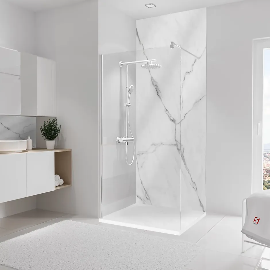 Schulte Panneau mural de salle de bains l.100 x H.255 cm, effet marbre de Carrare blanc brillant, DécoDesign Brio