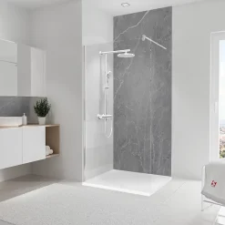 Panneau mural de salle de bain l.100 x H.255 cm, marbre gris, DécoDesign-Schulte New