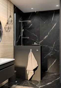 Schulte Panneau mural de salle de bains l.100x255 cm, décor marbre de Carrare noir Softtouch, DécoDesign