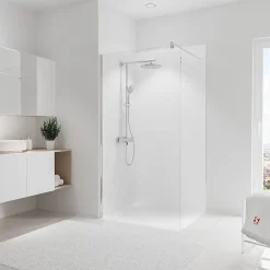 Panneau mural de salle de bains l.100 x H.210 cm, blanc effet structuré, DécoDesign-Schulte Sale