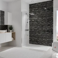 Panneau mural de salle de bains l.150x255 cm, décor parement ardoise, DécoDesign-Schulte Discount