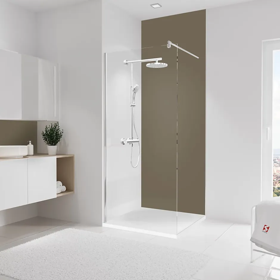 Panneau mural de salle de bains l.90x255 cm, taupe, DécoDesign-Schulte Best