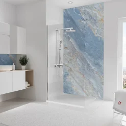 Panneau mural de salle de bains l.100 x H.210 cm, effet marbre bleu, DécoDesign Softtouch-Schulte Clearance