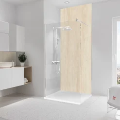 Panneau mural de salle de bains l.100 x H.255 cm, effet pierre calcaire, DecoDesign-Schulte Hot