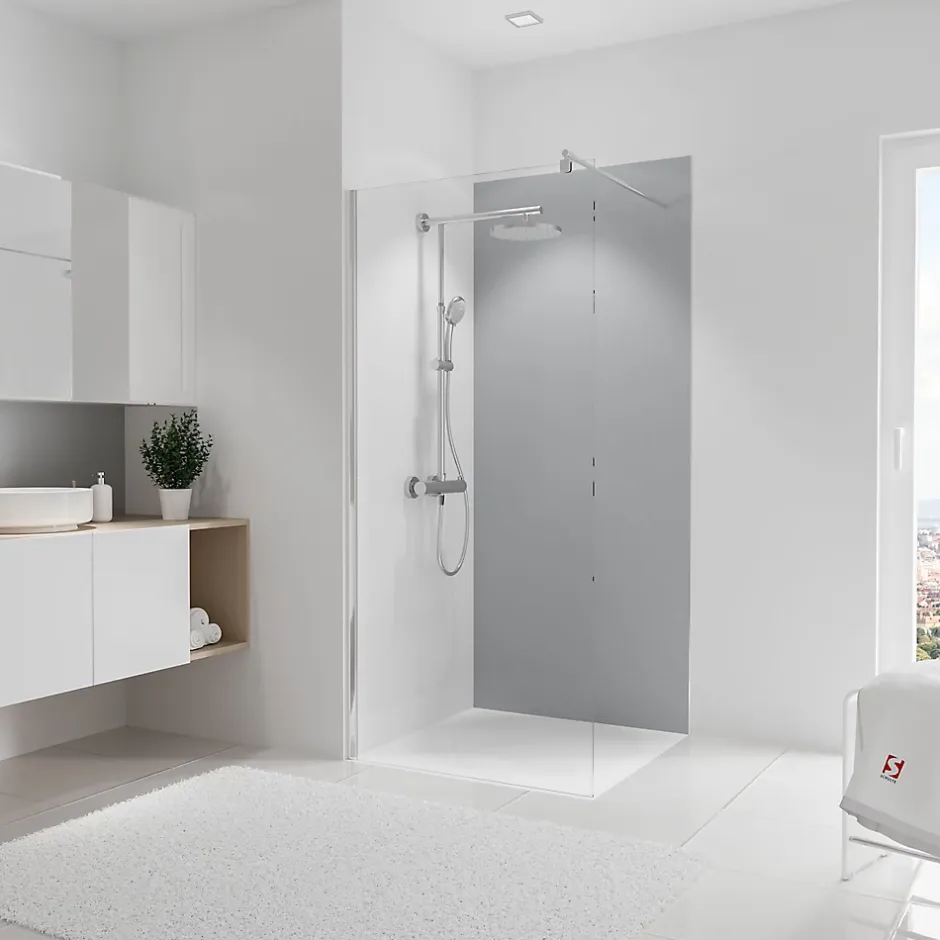 Panneau mural de salle de bains l.90 x H.210 cm, gris argenté, DécoDesign Couleur-Schulte Best