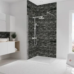 Schulte Panneau mural de salle de bains l.100 x H.255 cm, effet parement pierre gris, Décodesign vendu par 2