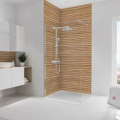 Schulte Panneau mural de salle de bains l.100 x H.255 cm, effet tasseaux bois chêne horizontal, Décodesign Japandi vendu par 2