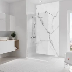 Schulte Panneau mural de salle de bain l.125 x H.255 cm, marbre blanc et gris, DécoDesign