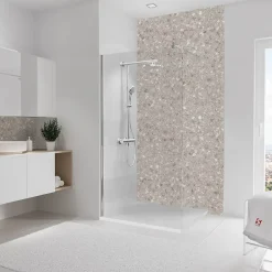 Schulte Panneau mural de salle de bains l.100 x H.255 cm, effet terrazzo greige, DécoDesign Softtouch