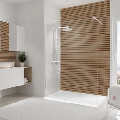 Schulte Panneau mural de salle de bains l.150 x H.255 cm, effet tasseaux bois chêne horizontal, DécoDesign Japandi