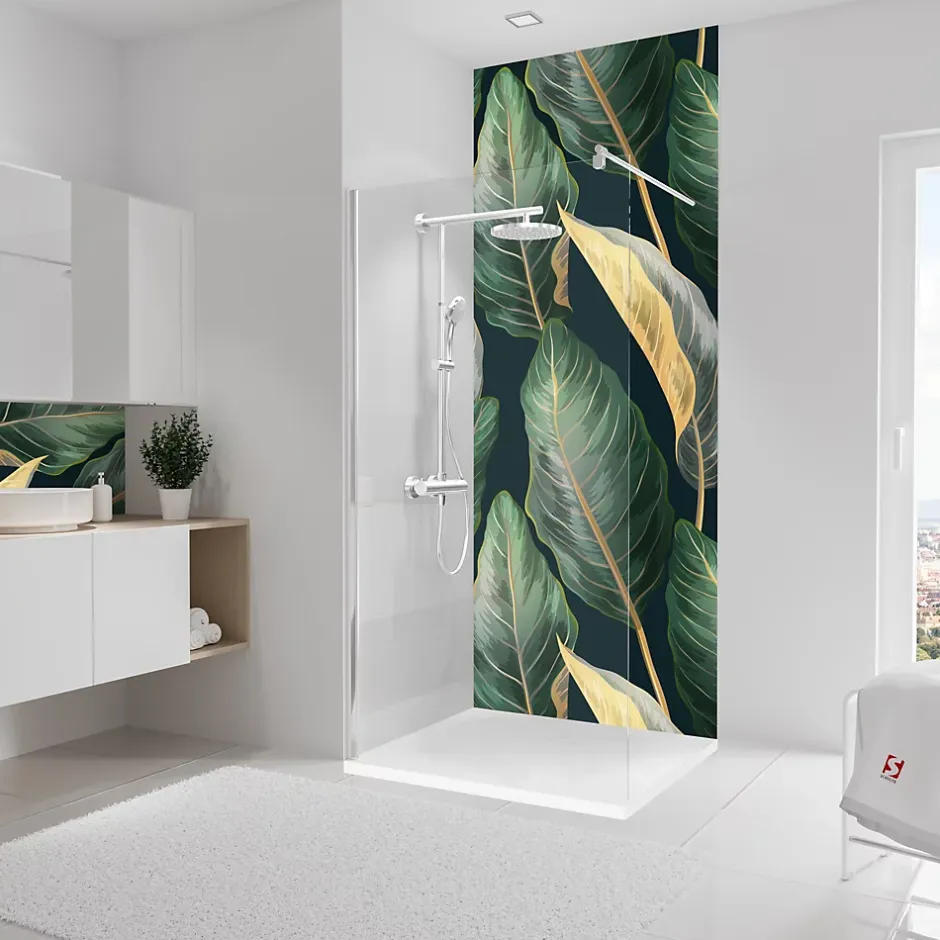 Schulte Panneau mural de salle de bains l.100 x H.255 cm, motifs feuilles bananier, DecoDesign