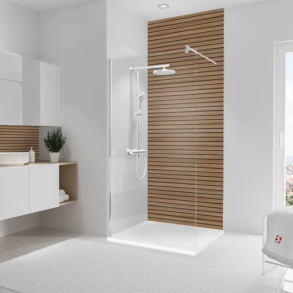 Schulte Panneau mural de salle de bains l.100 x H.255 cm, effet tasseaux bois chêne horizontal, DécoDesign Japandi