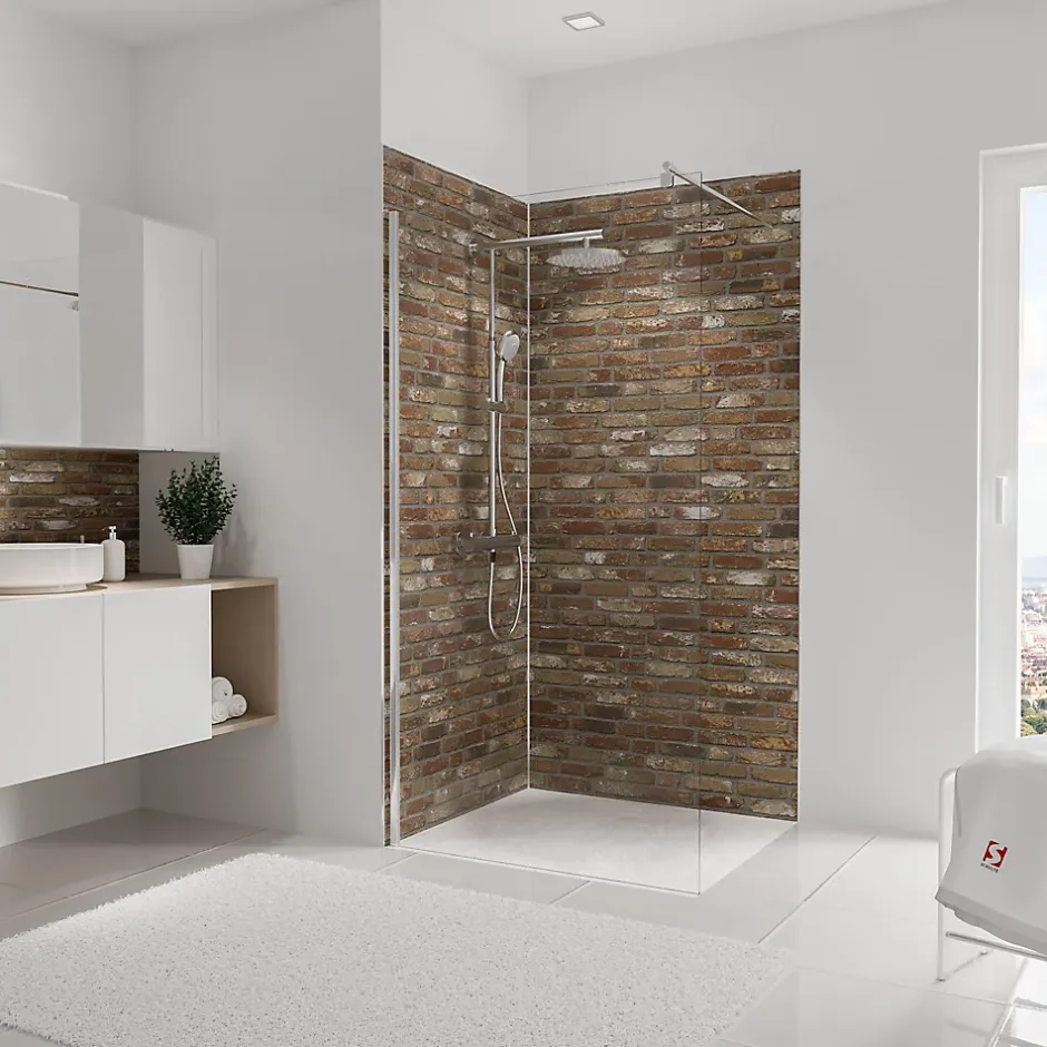 Schulte Panneau mural de salle de bains l.100 x H.210 cm, effet brique industrielle rouge, Décodesign vendu par 2