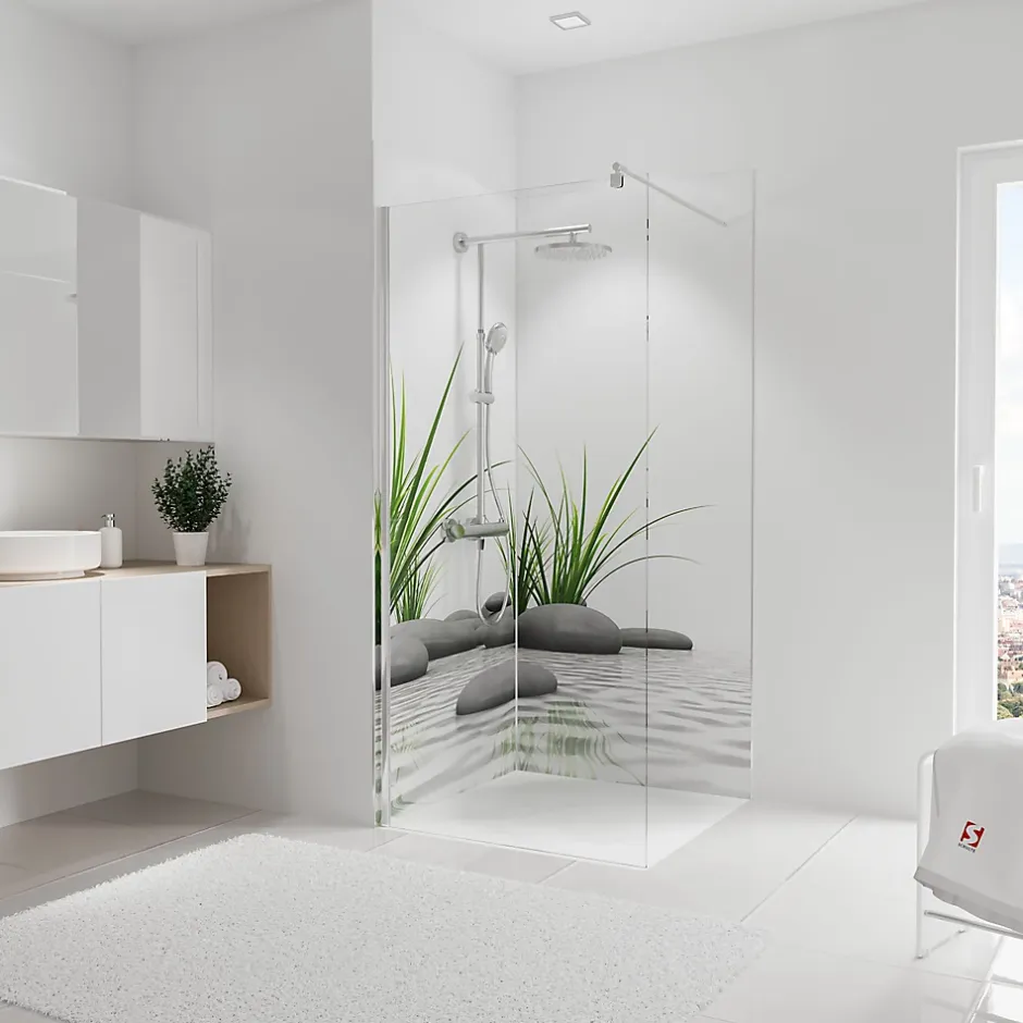 Schulte Panneau mural de salle de bains l.90 x H.210 cm, pierres zen et herbes en angle, Décodesign photo vendu par 2