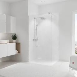 Panneau mural de salle de bains l.100 x H.210 cm, effet marbre blanc, DécoDesign-Schulte Outlet