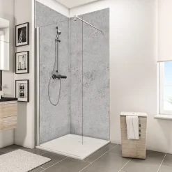 Panneau mural de salle de bains l.100 x H.210 cm, effet pierre gris clair, Décodesign vendu par 2-Schulte Online