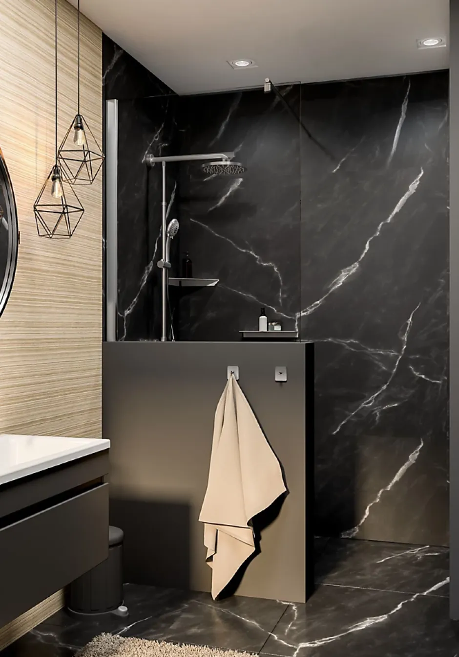 Schulte Panneau mural de salle de bains l.100 x H.210 cm, effet marbre de carrare noir mat, Décodesign Softtouch vendu par 2