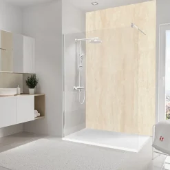 Panneau mural de salle de bains l.150 x H.255 cm, effet pierre calcaire, DecoDesign-Schulte Hot