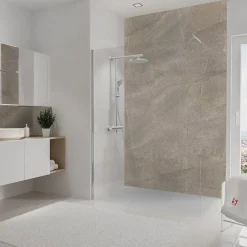 Schulte Panneau mural de salle de bains l.100 x H.255 cm, effet pierre taupe sablée, DécoDesign décor