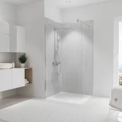 Panneau mural de salle de bains l.100 x H.210 cm, effet parement béton gris clair, Décodesign vendu par 2-Schulte Sale