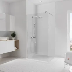 Panneau mural de salle de bains l.100 x H.255 cm, blanc mat effet structuré, Décodesign vendu par 2-Schulte New