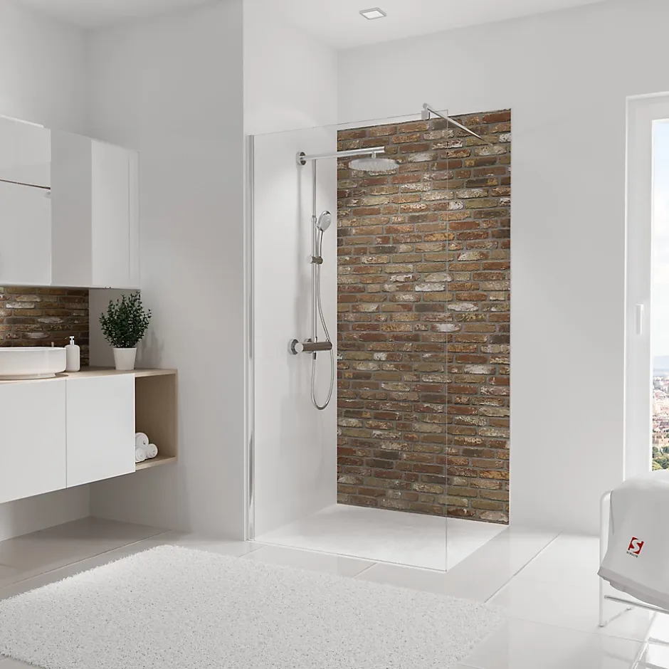 Schulte Panneau mural de salle de bains l.100 x H.210 cm, effet brique industrielle rouge, DécoDesign