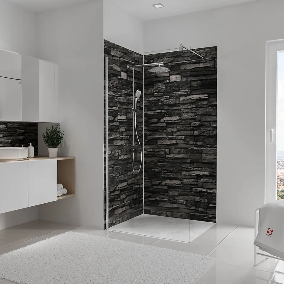 Schulte Panneau mural de salle de bains l.100 x H.210 cm, effet parement pierre gris, Décodesign vendu par 2