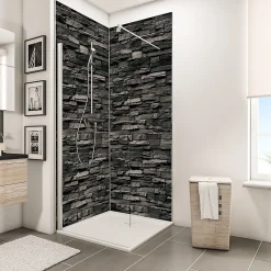 Schulte Panneau mural de salle de bains l.100 x H.210 cm, effet parement pierre gris, Décodesign vendu par 2