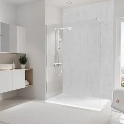 Panneau mural de salle de bains l.150 x H.255 cm, effet parement béton gris clair, DécoDesign-Schulte Discount