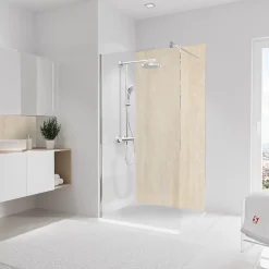 Panneau mural de salle de bains l.100 x H.210 cm, effet pierre calcaire, DecoDesign-Schulte Hot