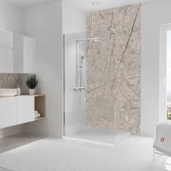 Schulte Panneau mural de salle de bains l.100 x H.210 cm, effet pierre greige veiné, DécoDesign Softtouch