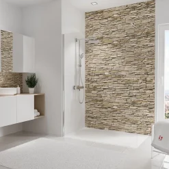 Schulte Panneau mural de salle de bains l.150 x H.255 cm, effet parement pierre beige, DécoDesign