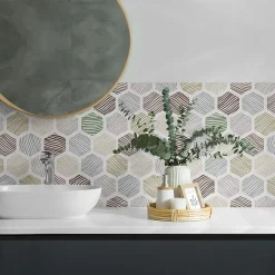 Panneau Mural PVC 50x50 cm Motif Hexagonal Avec Des Lignes 4 pièces-Wallfluent Best