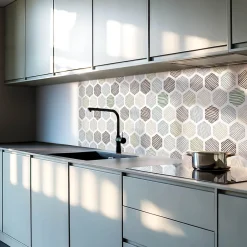 Panneau Mural PVC 50x50 cm Motif Hexagonal Avec Des Lignes 4 pièces-Wallfluent Best